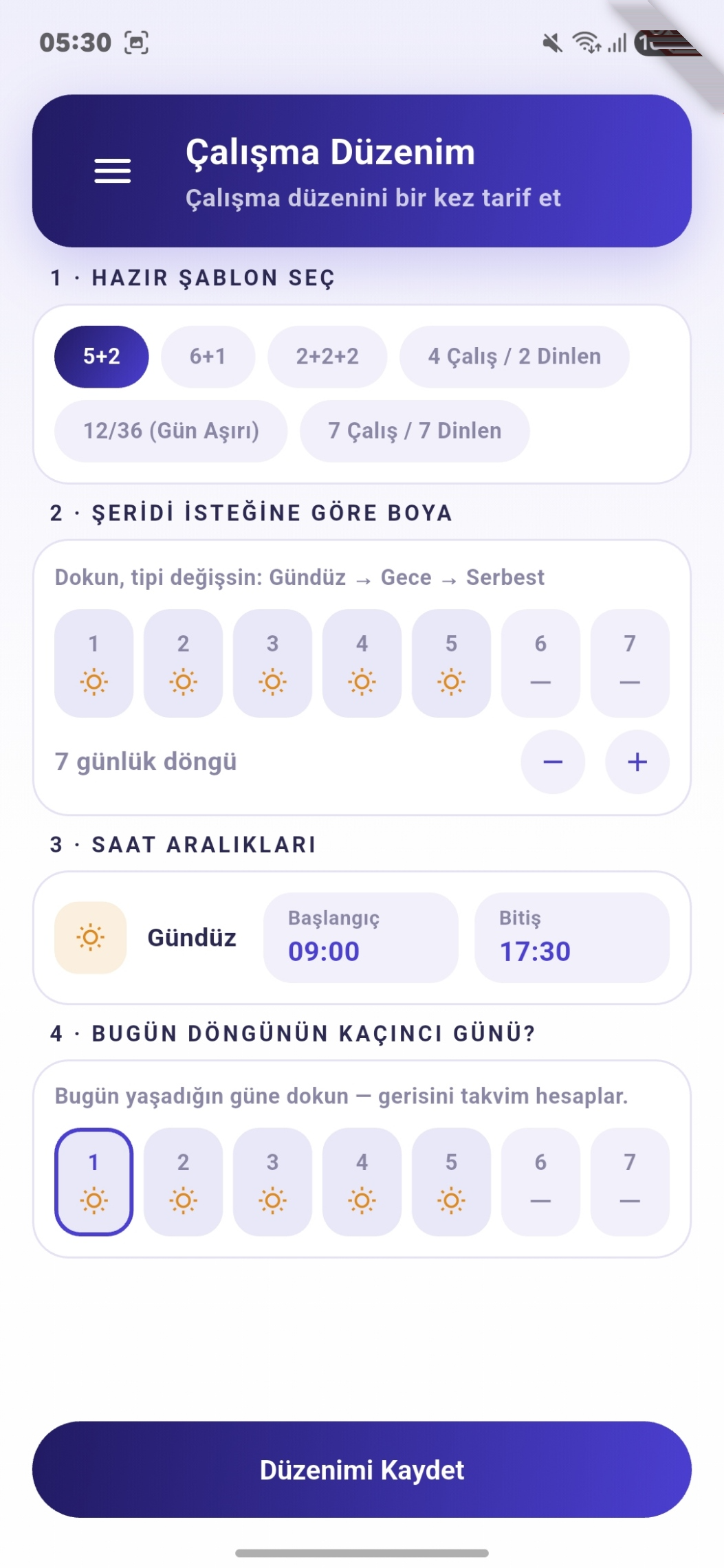 Çalışma Düzenim ekranı