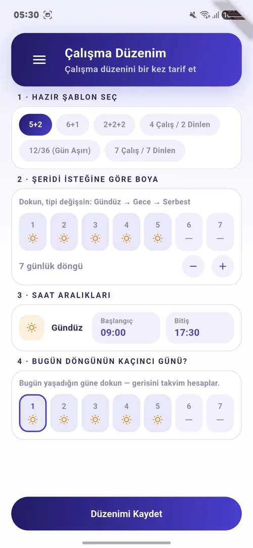Çalışma Düzenim ekranı
