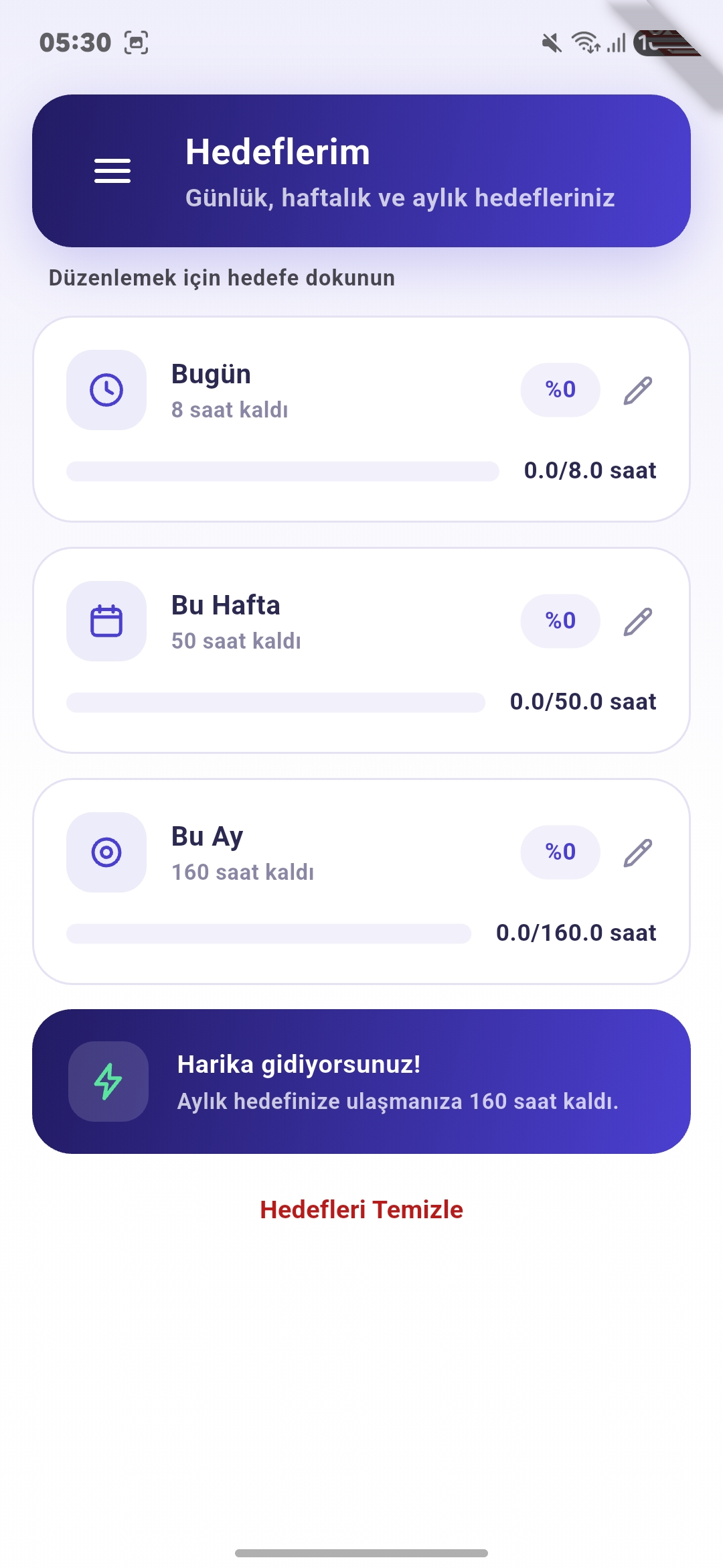Hedeflerim ekranı