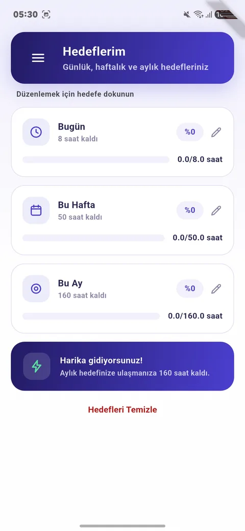 Hedeflerim ekranı